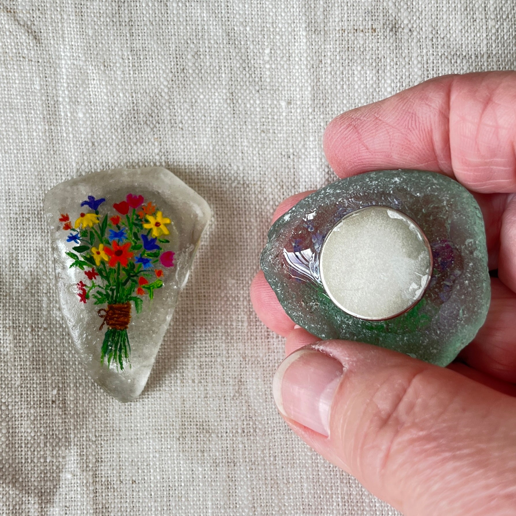 Fridge magnets - acrylic paint on sea glass