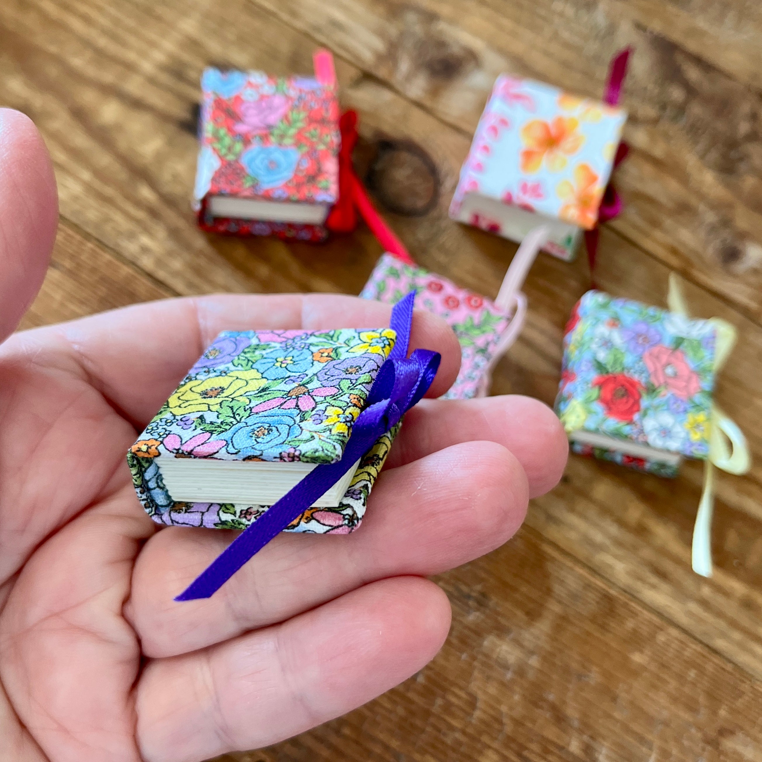 Square 1 inch handmade mini journal with fabric cover - blank pages