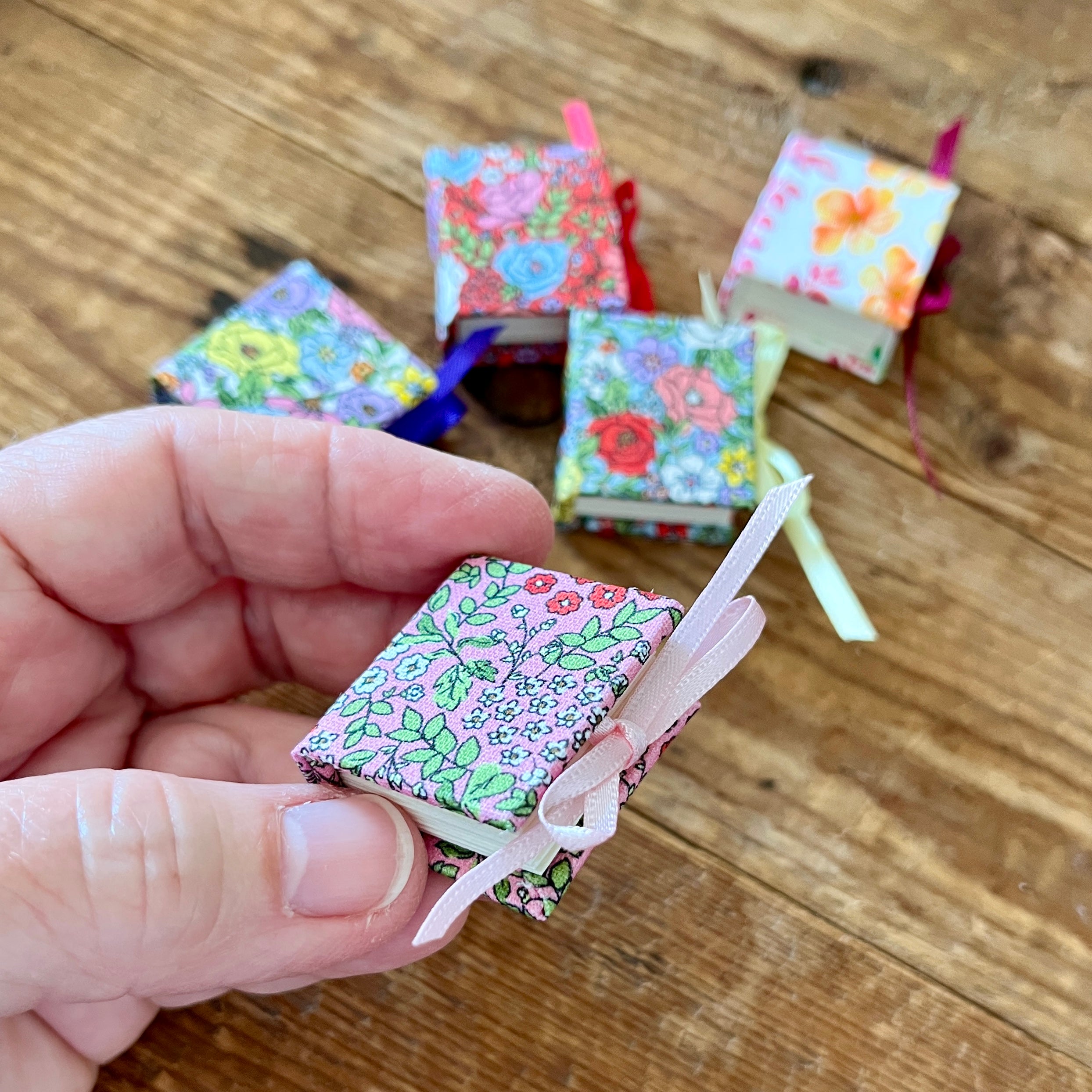 Square 1 inch handmade mini journal with fabric cover - blank pages