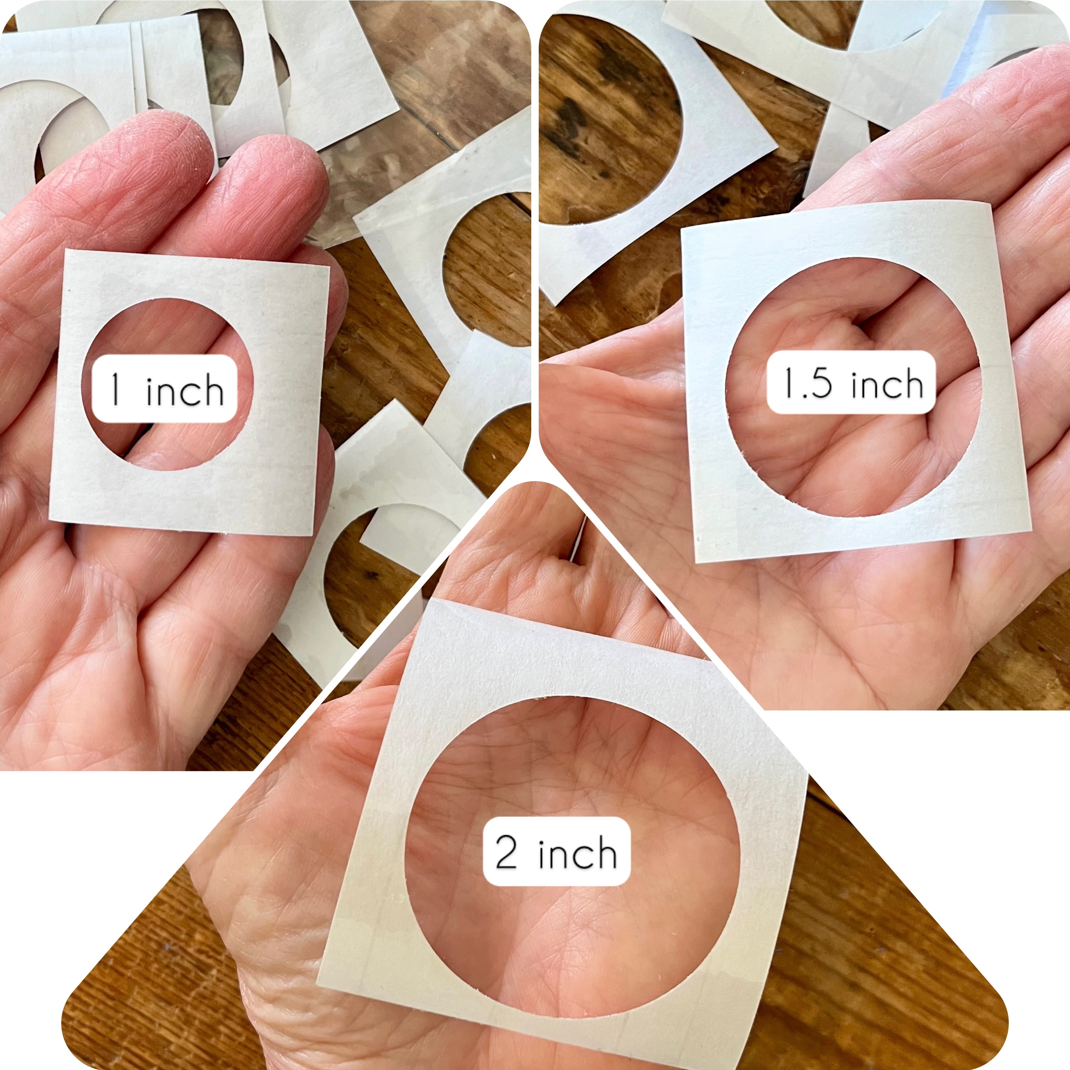 Clear tape circle template set No 1 -  1, 1.5 and 2 inch x 10 of each