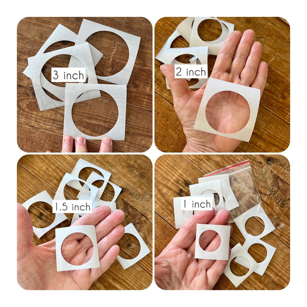Clear tape circle template set No 3 -  1, 1.5, 2 and 3 inch x 10 of each