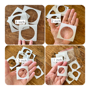 Clear tape circle template set No 3 -  1, 1.5, 2 and 3 inch x 10 of each