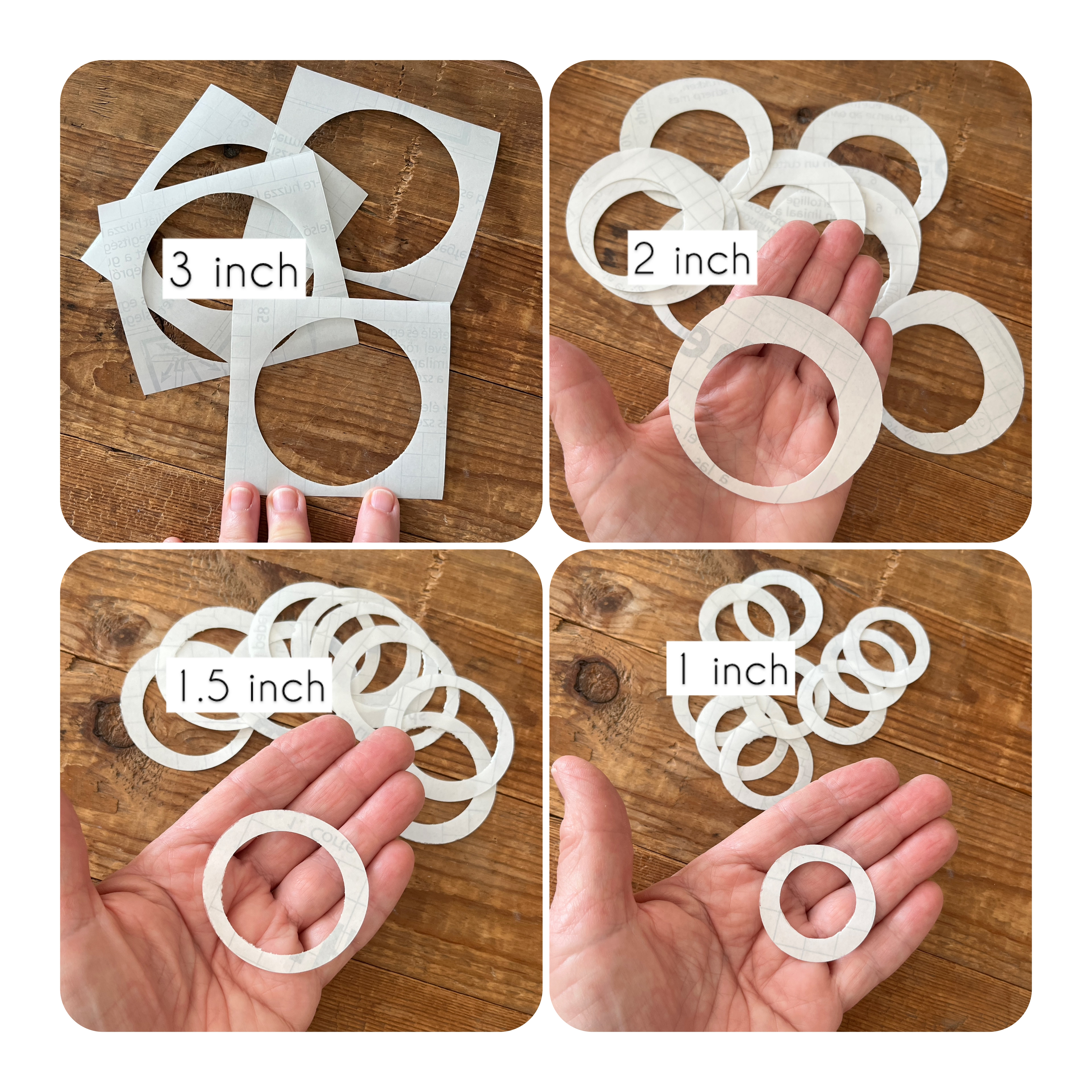 Clear tape circle template set No 3 -  1, 1.5, 2 and 3 inch x 10 of each