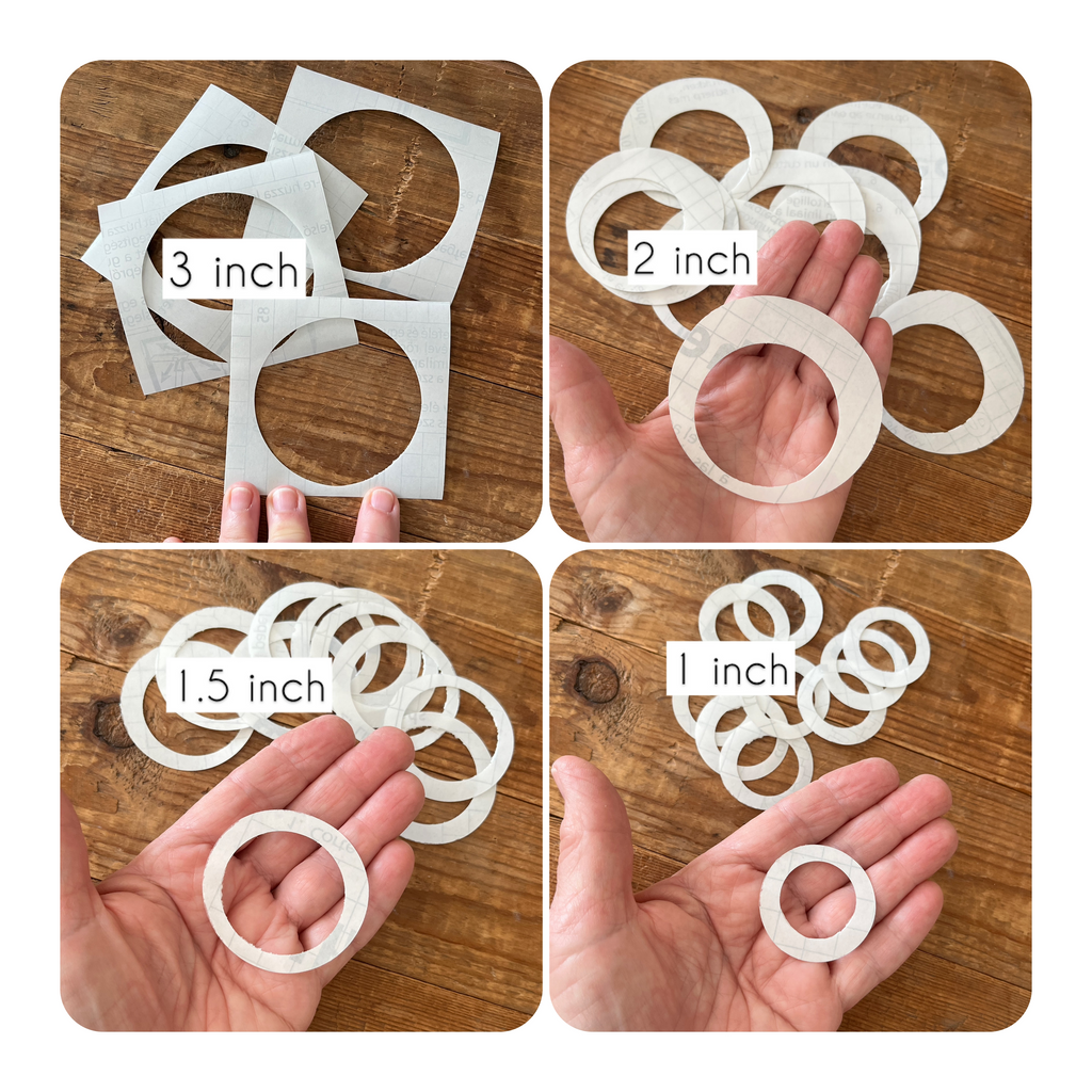Clear tape circle template set No 3 -  1, 1.5, 2 and 3 inch x 10 of each