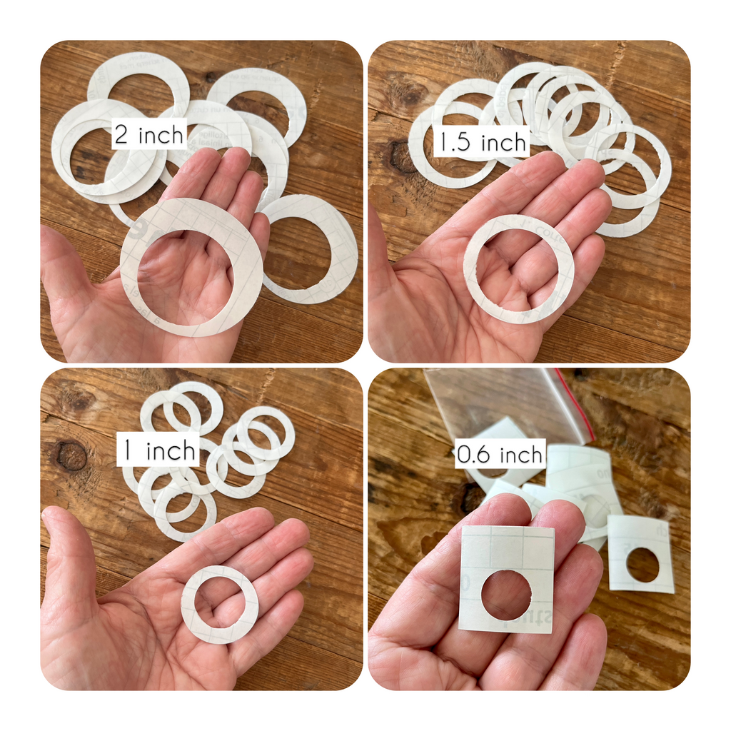Clear tape circle template set No 2 -  0.6, 1, 1.5 and 2 inch x 10 of each