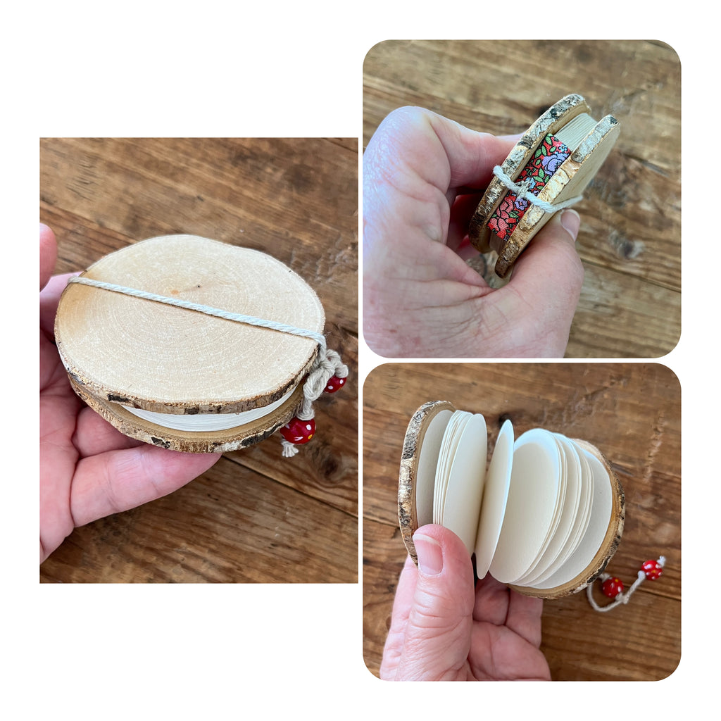Round handmade mini journal 2.5" with wood cover - blank pages
