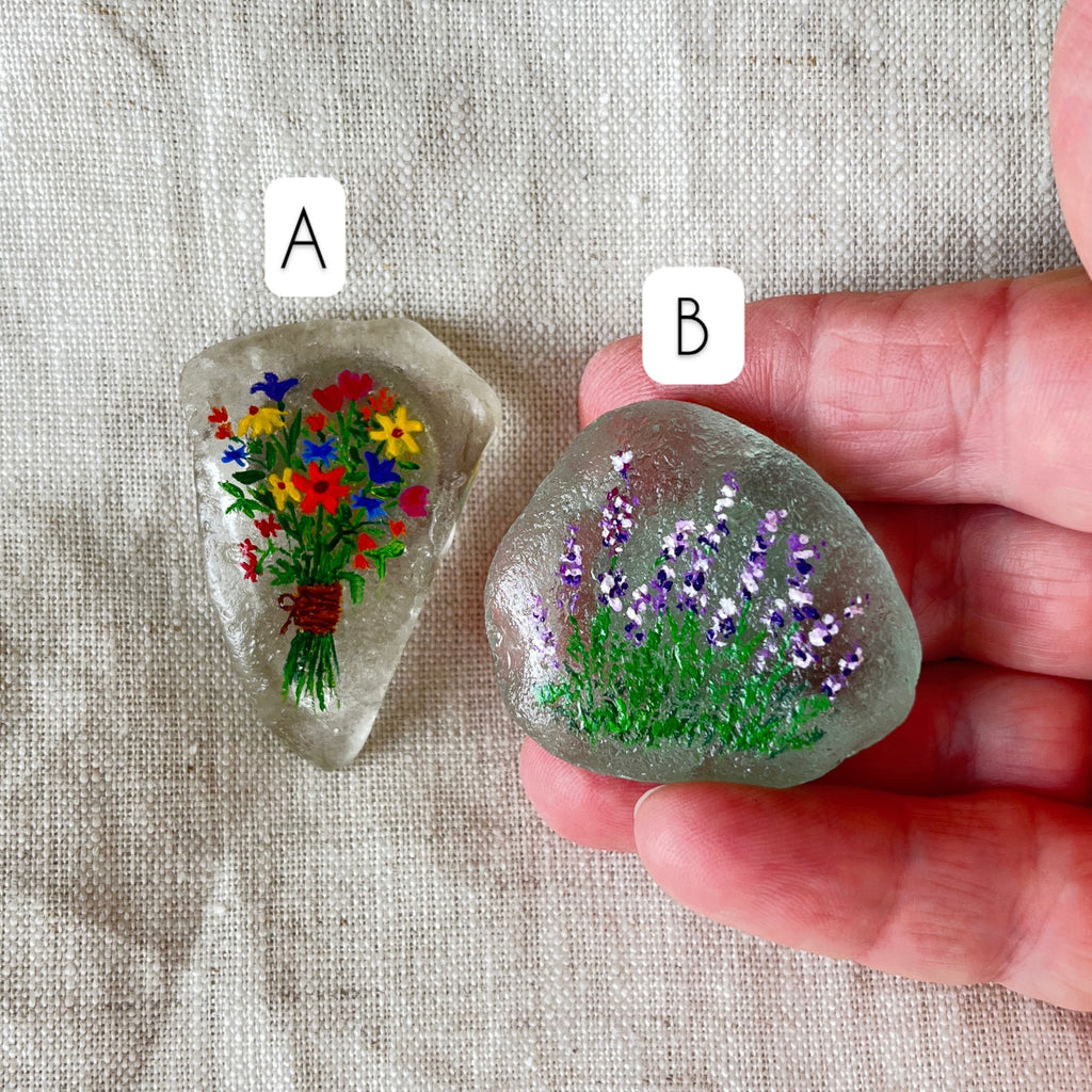Fridge magnets - acrylic paint on sea glass